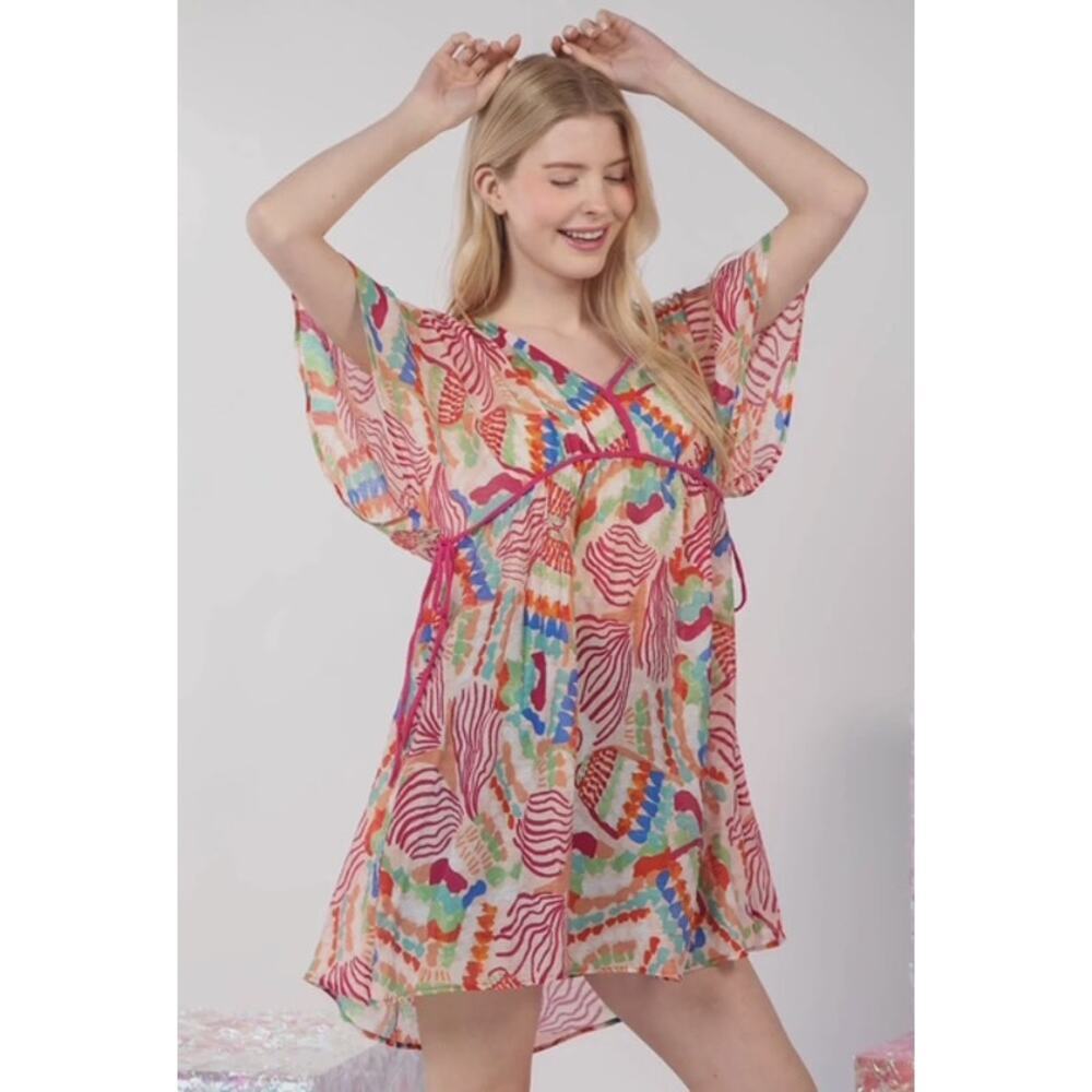Very J - Multi Color Printed Coverup Mini Dress - Small